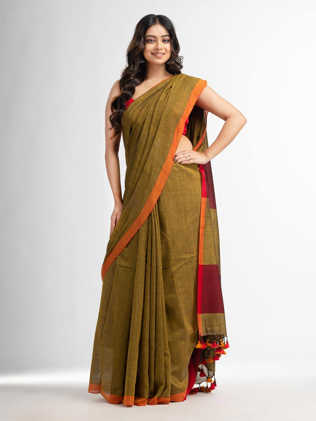

Angoshobha Pure Cotton Saree, Olive