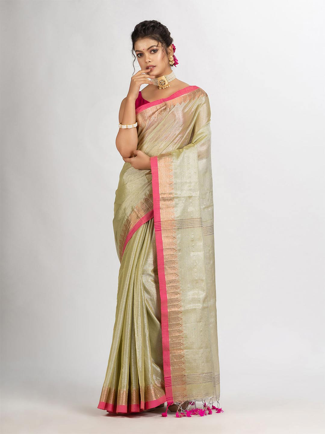 

Angoshobha Woven Design Zari Saree, Green