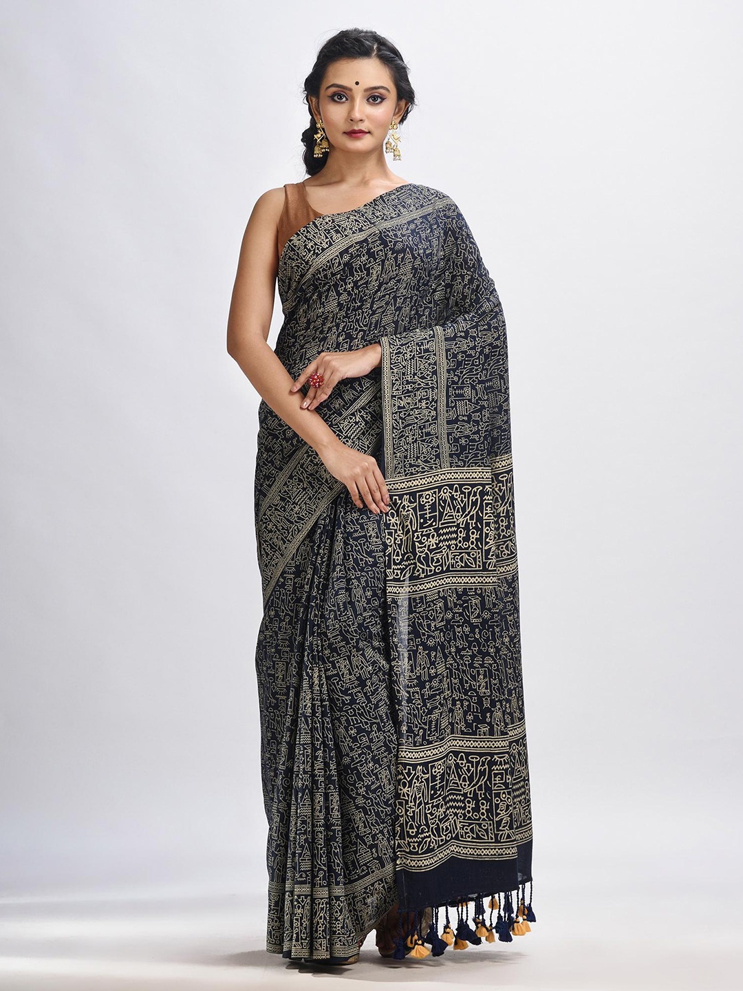 

Angoshobha Warli Printed Saree, Blue