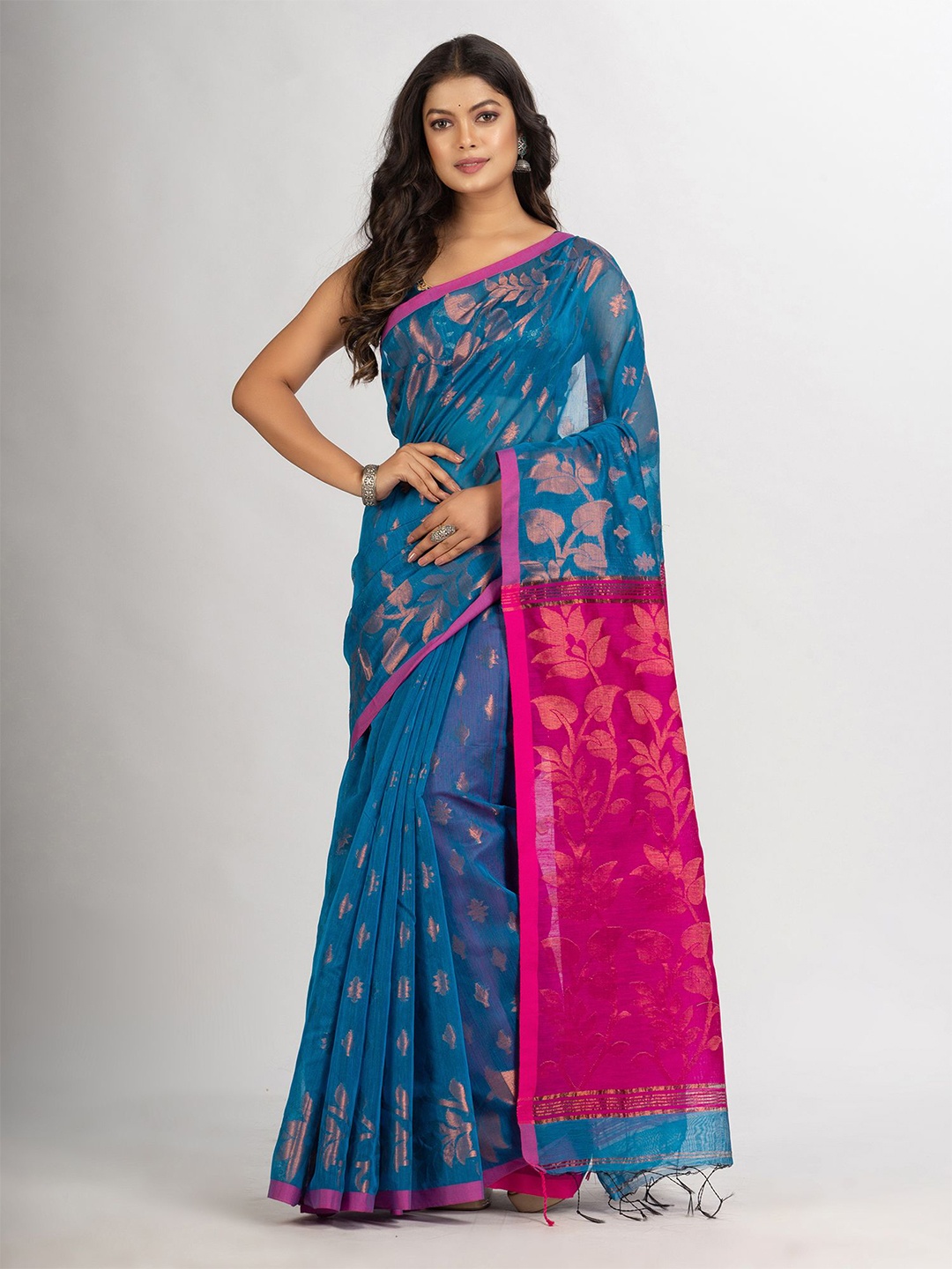 

Angoshobha Ethnic Motif Woven Design Zari Saree, Blue
