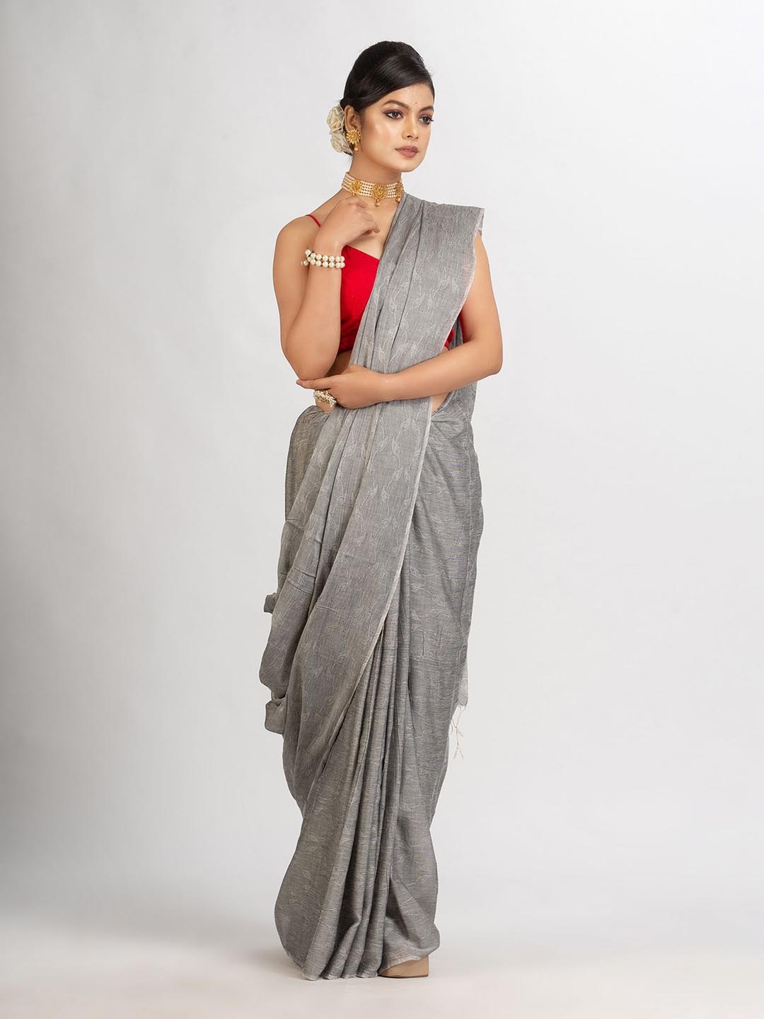 

Angoshobha Ethnic Motif Printed Pure Cotton Saree, Grey