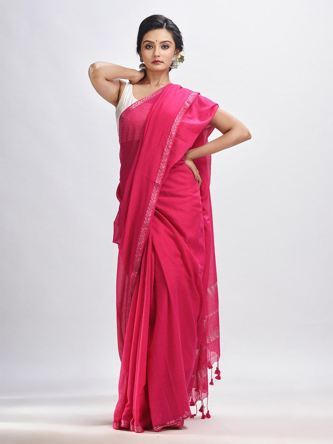 

Angoshobha Woven Design Pure Cotton Zari Saree, Pink