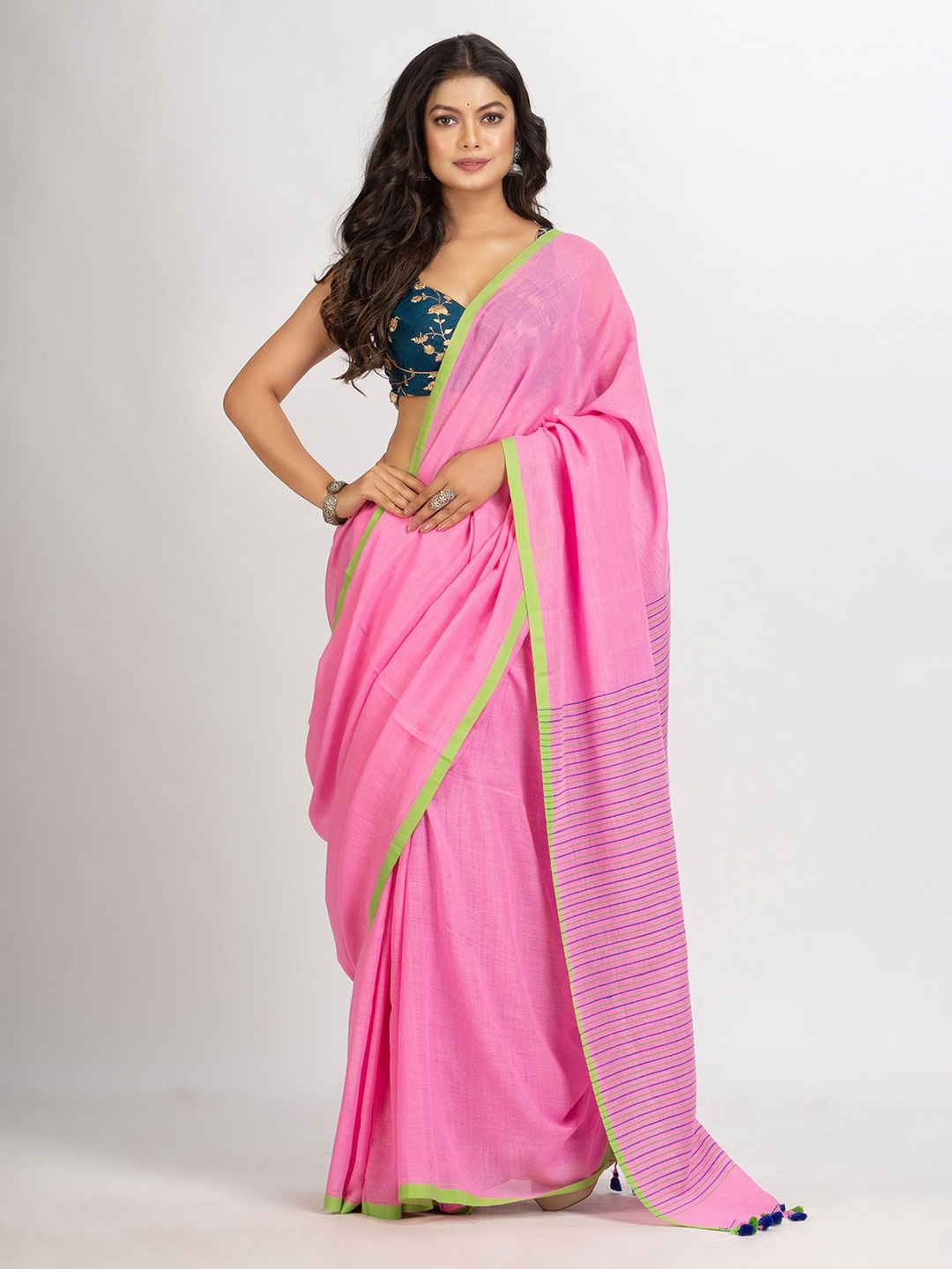 

Angoshobha Striped Woven Design Pure Cotton Saree, Pink