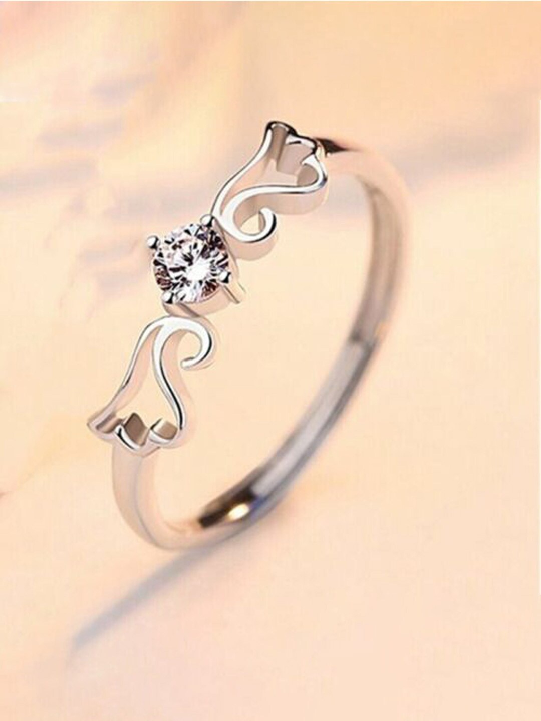 

FIMBUL Set of 2 Sterling Silver CZ-Studded Adjustable Couple Band Finger Rings