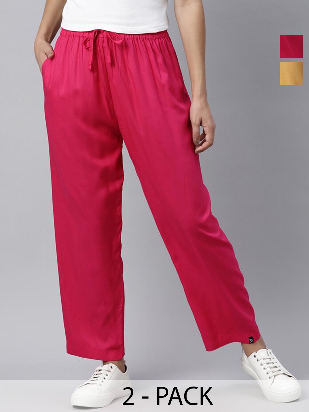 

TWIN BIRDS Pack of 2 Relaxed Fit Palazzos, Pink