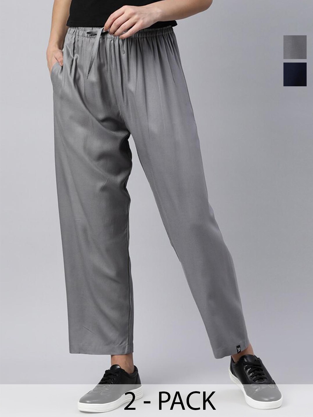 

TWIN BIRDS Pack of 2 Relaxed Fit Palazzos, Grey