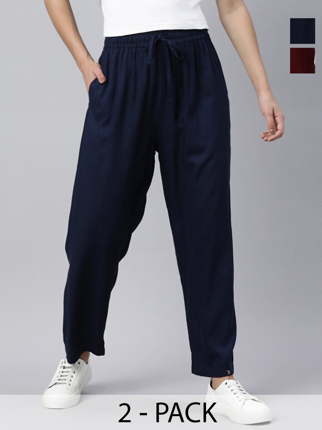 

TWIN BIRDS Pack of 2 Relaxed Fit Palazzos, Navy blue
