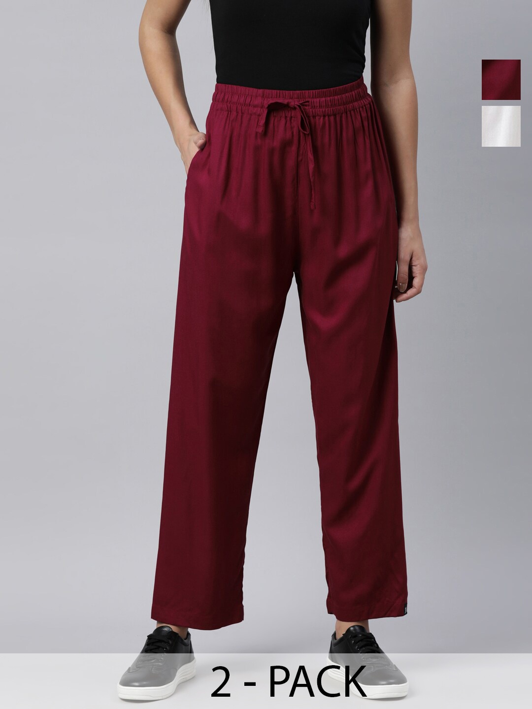 

TWIN BIRDS Pack of 2 Relaxed Fit Palazzos, Maroon