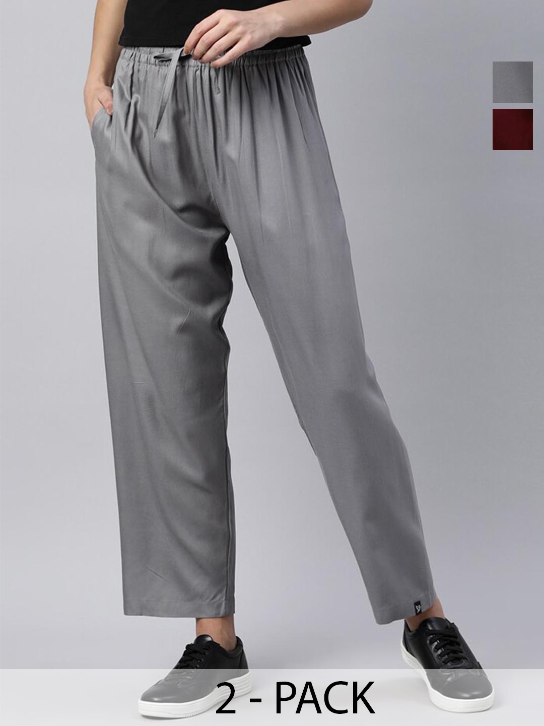 

TWIN BIRDS Pack of 2 Relaxed Fit Palazzos, Grey
