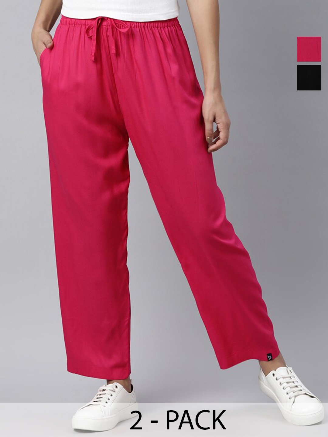 

TWIN BIRDS Pack of 2 Relaxed Fit Palazzos, Pink