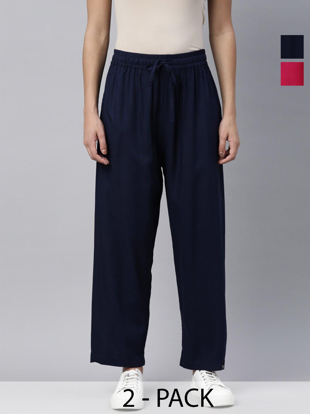

TWIN BIRDS Pack of 2 Relaxed Fit Palazzos, Navy blue