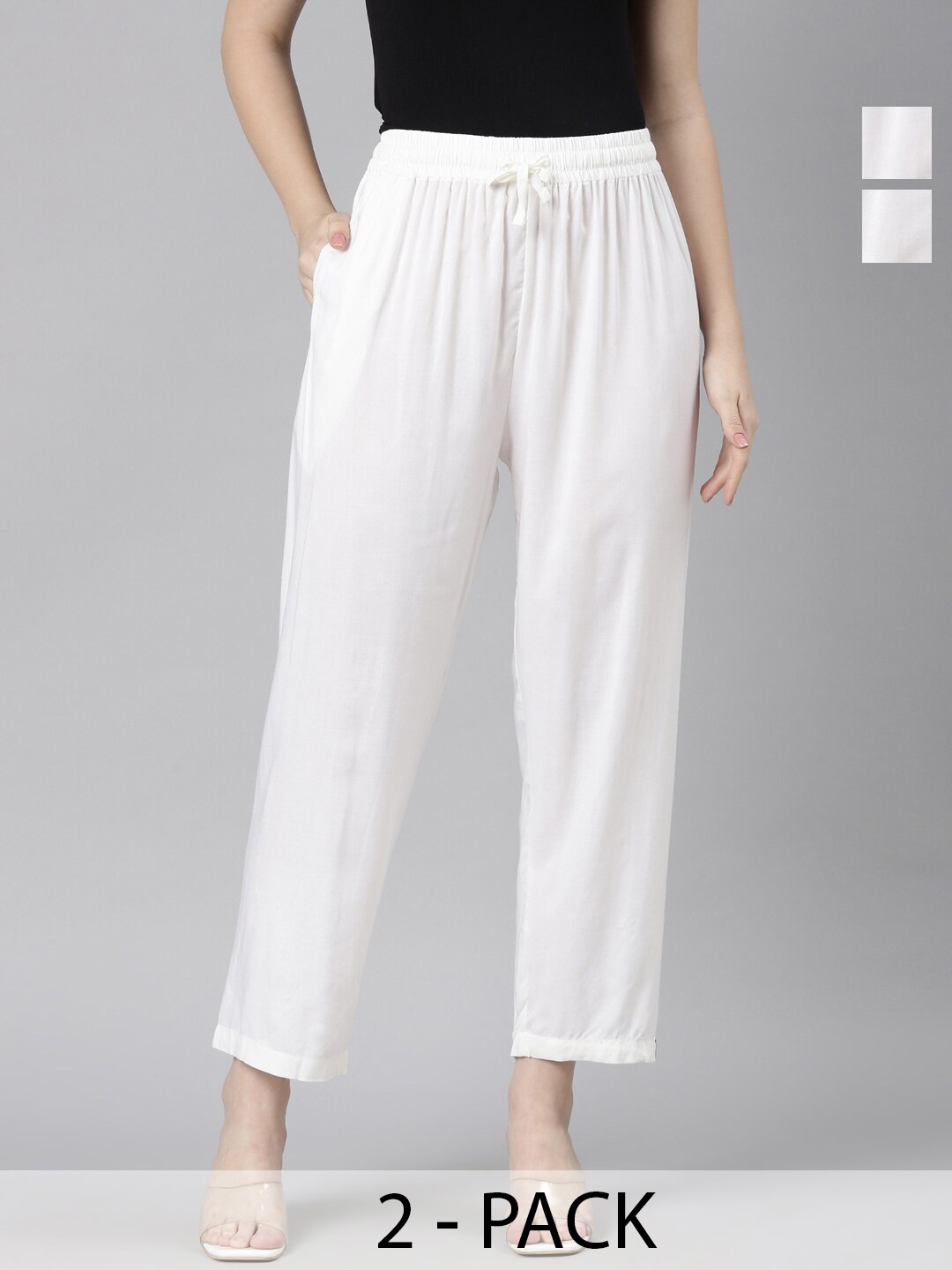 

TWIN BIRDS Pack of 2 Relaxed Fit Palazzos, Off white