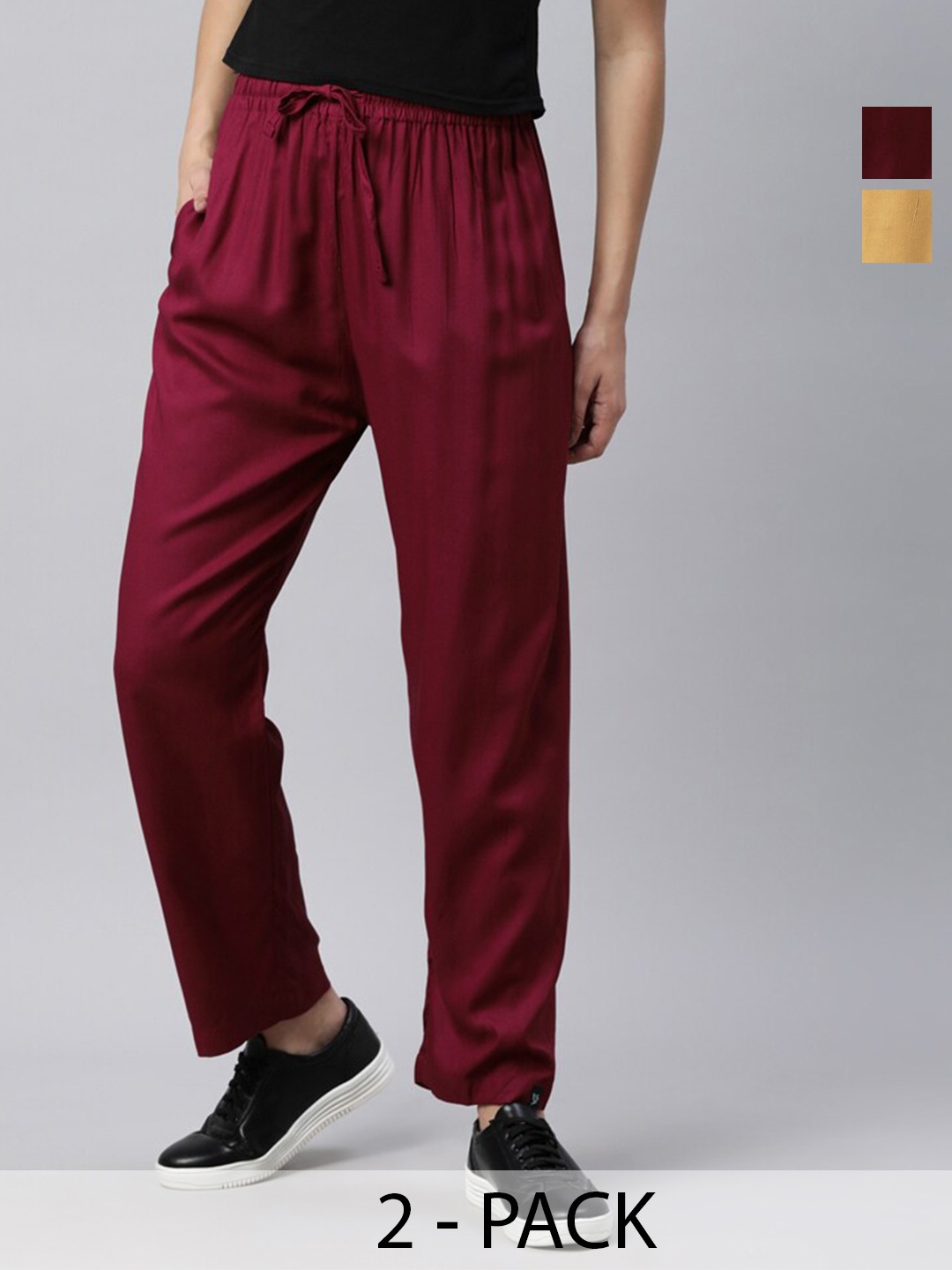 

TWIN BIRDS Pack of 2 Relaxed Fit Palazzos, Beige