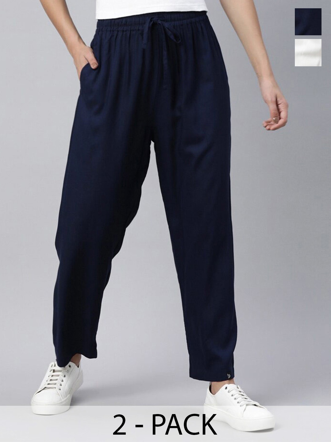 

TWIN BIRDS Pack of 2 Relaxed Fit Palazzos, White