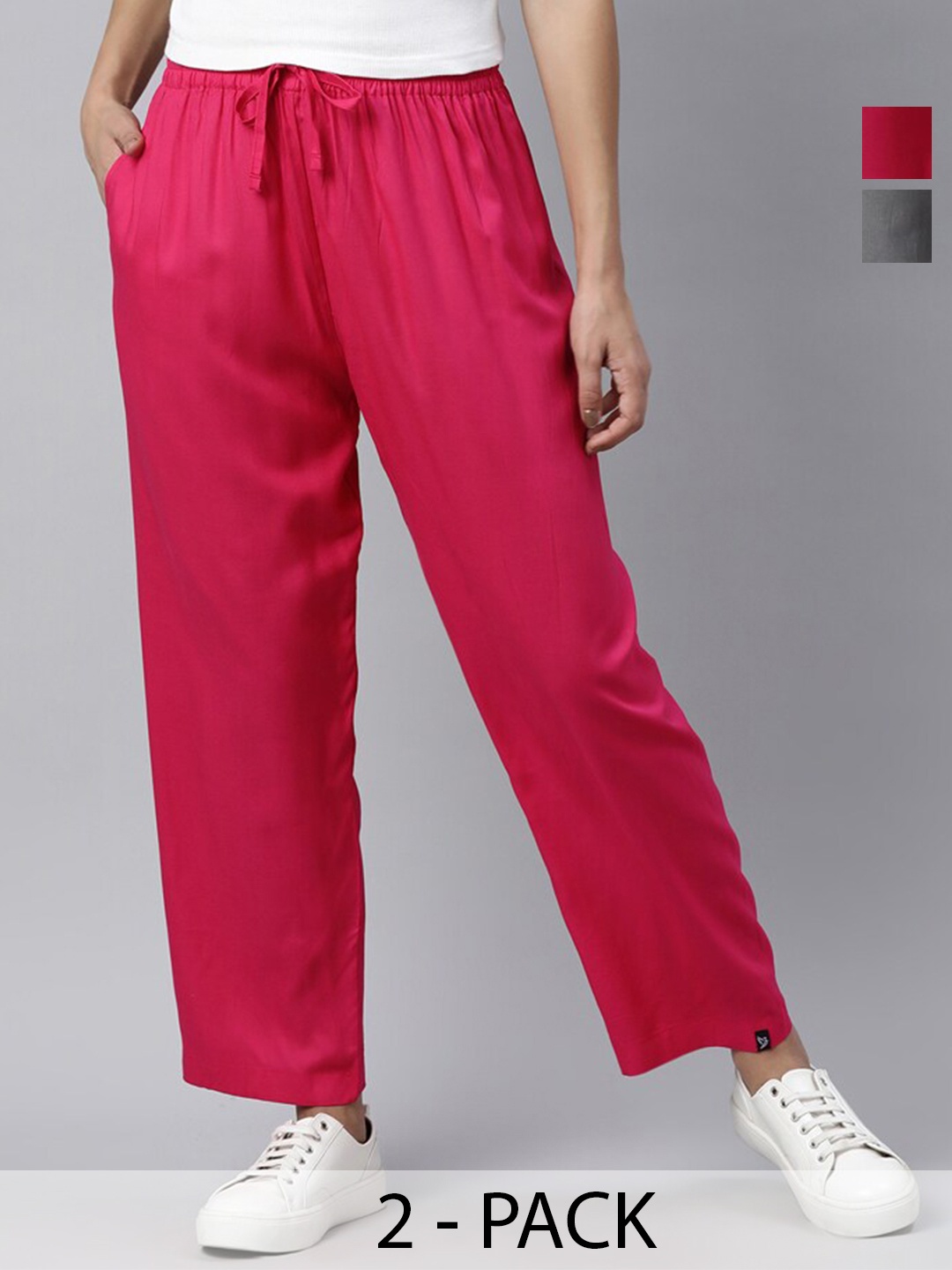 

TWIN BIRDS Pack of 2 Relaxed Fit Palazzos, Grey