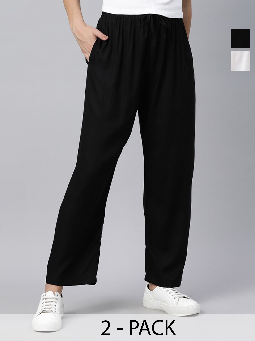 

TWIN BIRDS Pack of 2 Relaxed Fit Palazzos, Black