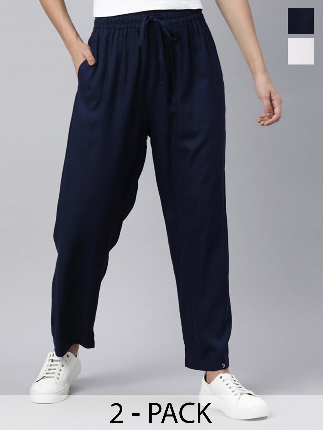 

TWIN BIRDS Pack of 2 Relaxed Fit Palazzos, Off white