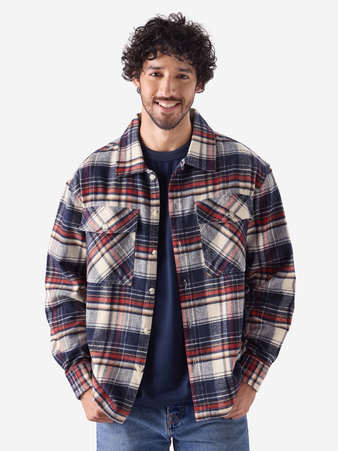 

The Souled Store Oversized Tartan Checked Pure Cotton Casual Shirt, Red