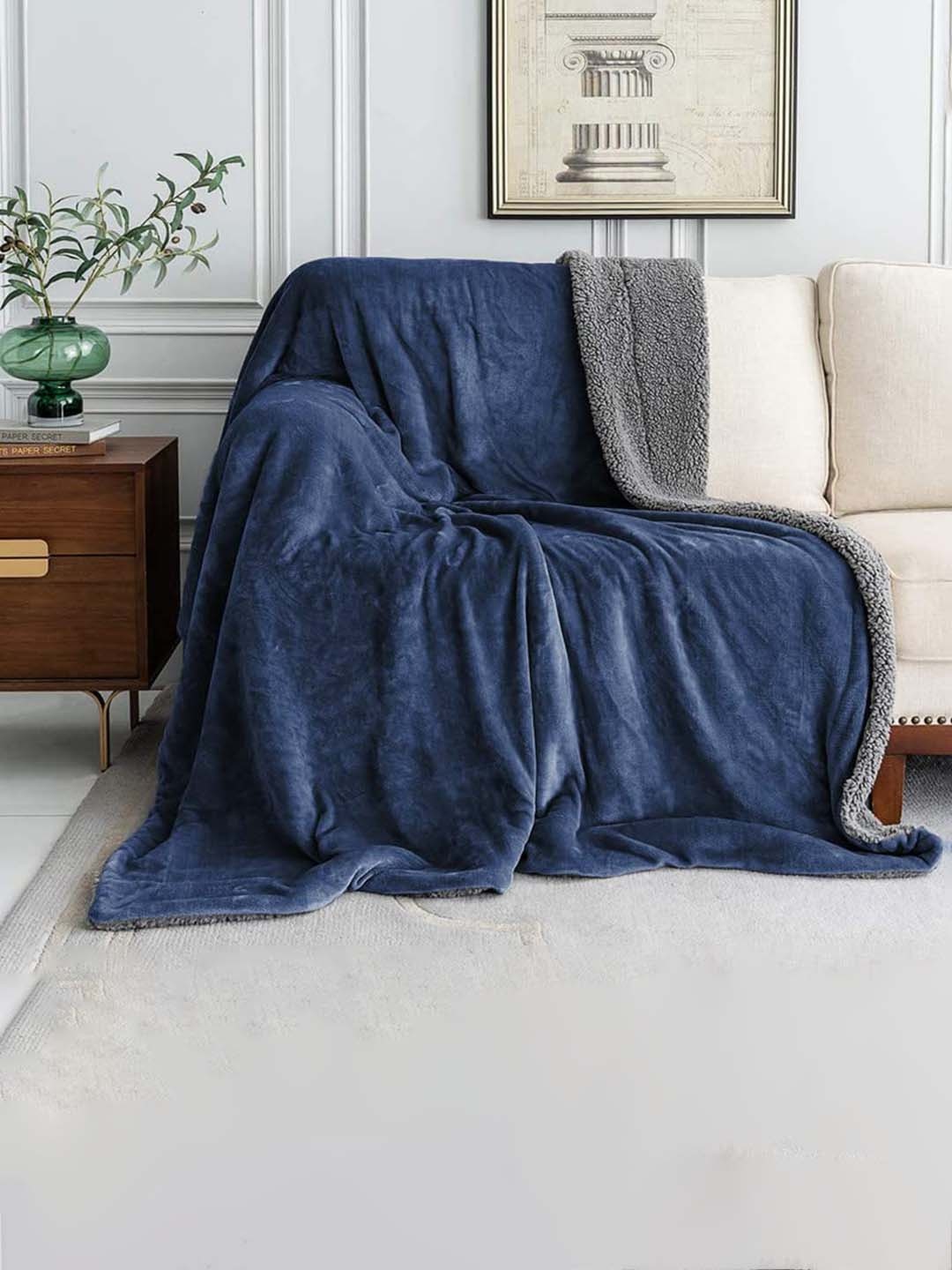 

bsb home Blue & Grey Heavy Winter Double Bed Blanket