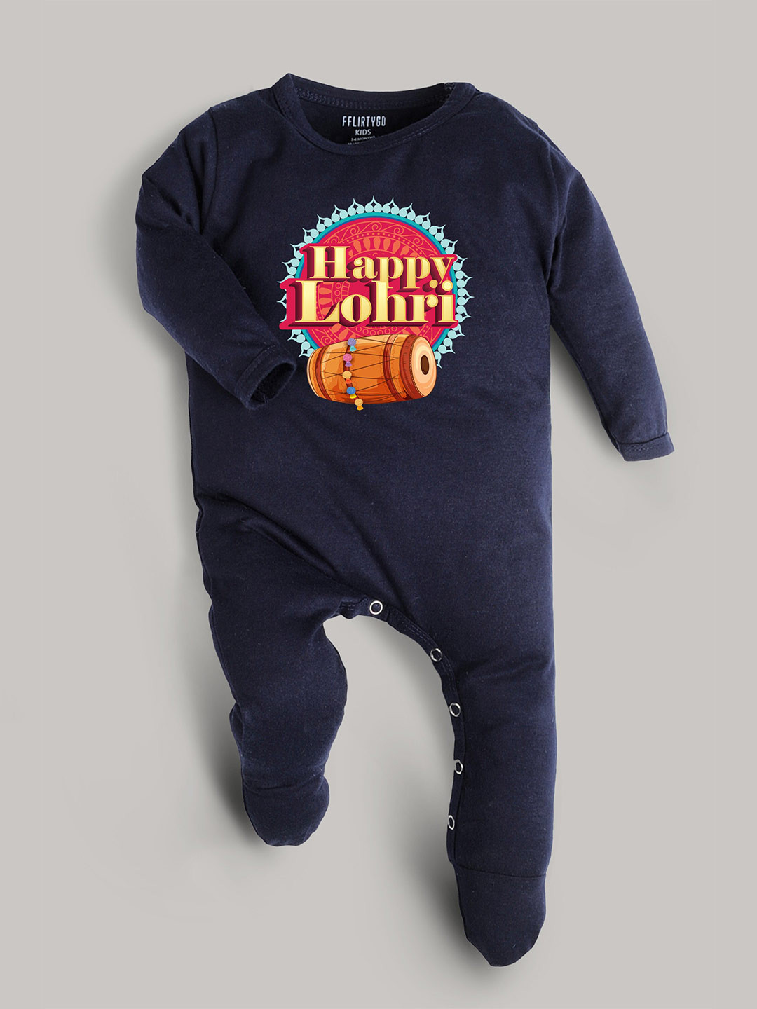 

FFLIRTYGO Infants Printed Pure Cotton Sleepsuit, Navy blue