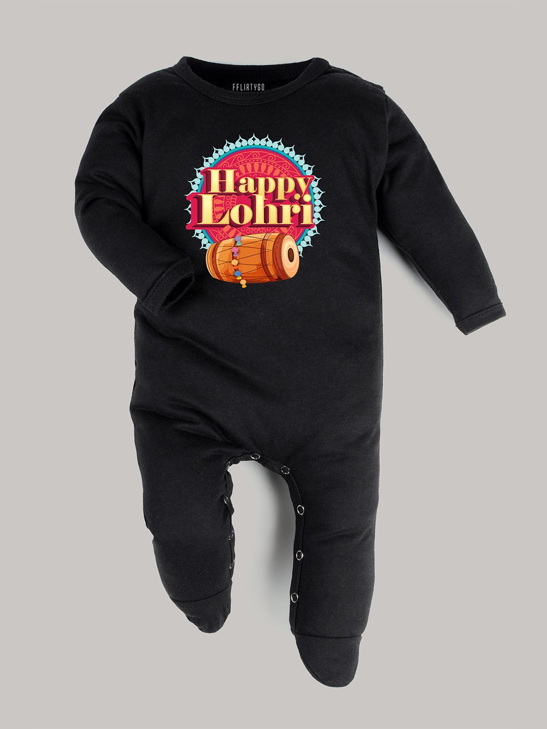 

FFLIRTYGO Infants Typography Printed Pure Cotton Sleepsuit, Black