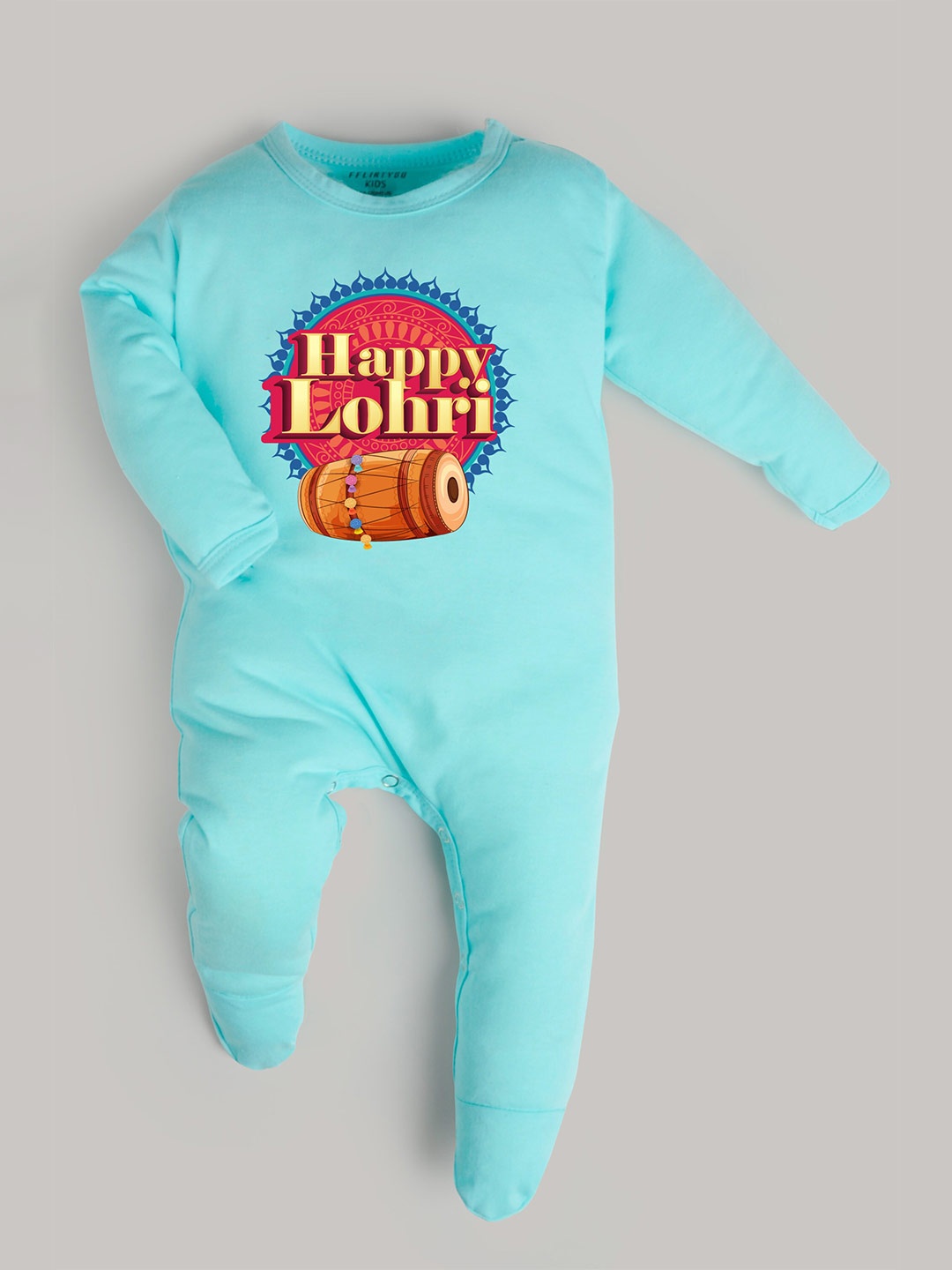 

FFLIRTYGO Infants Typography Printed Pure Cotton Sleepsuit, Turquoise blue