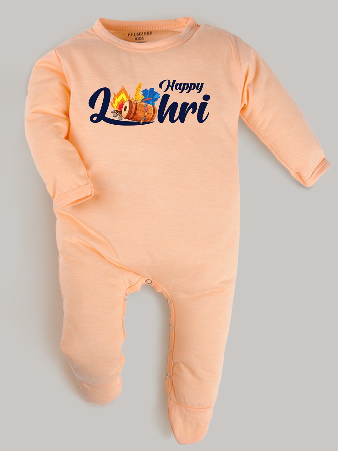 

FFLIRTYGO Infants Printed Pure Cotton Sleepsuit, Peach