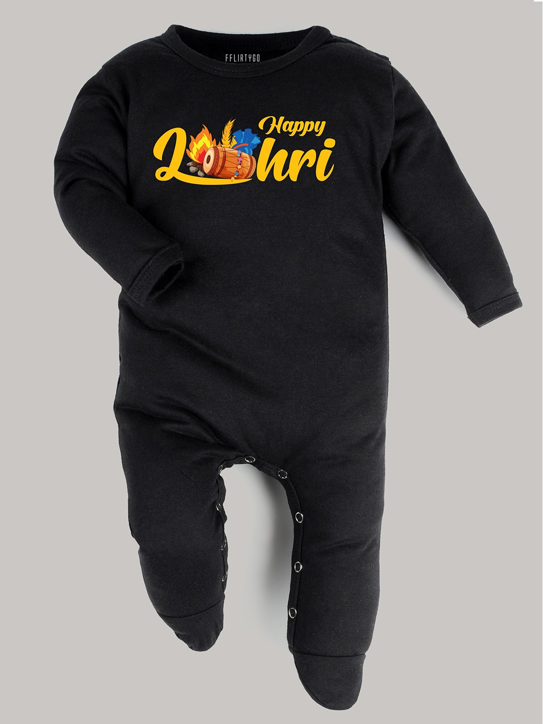 

FFLIRTYGO Infants Printed Pure Cotton Sleepsuit, Black