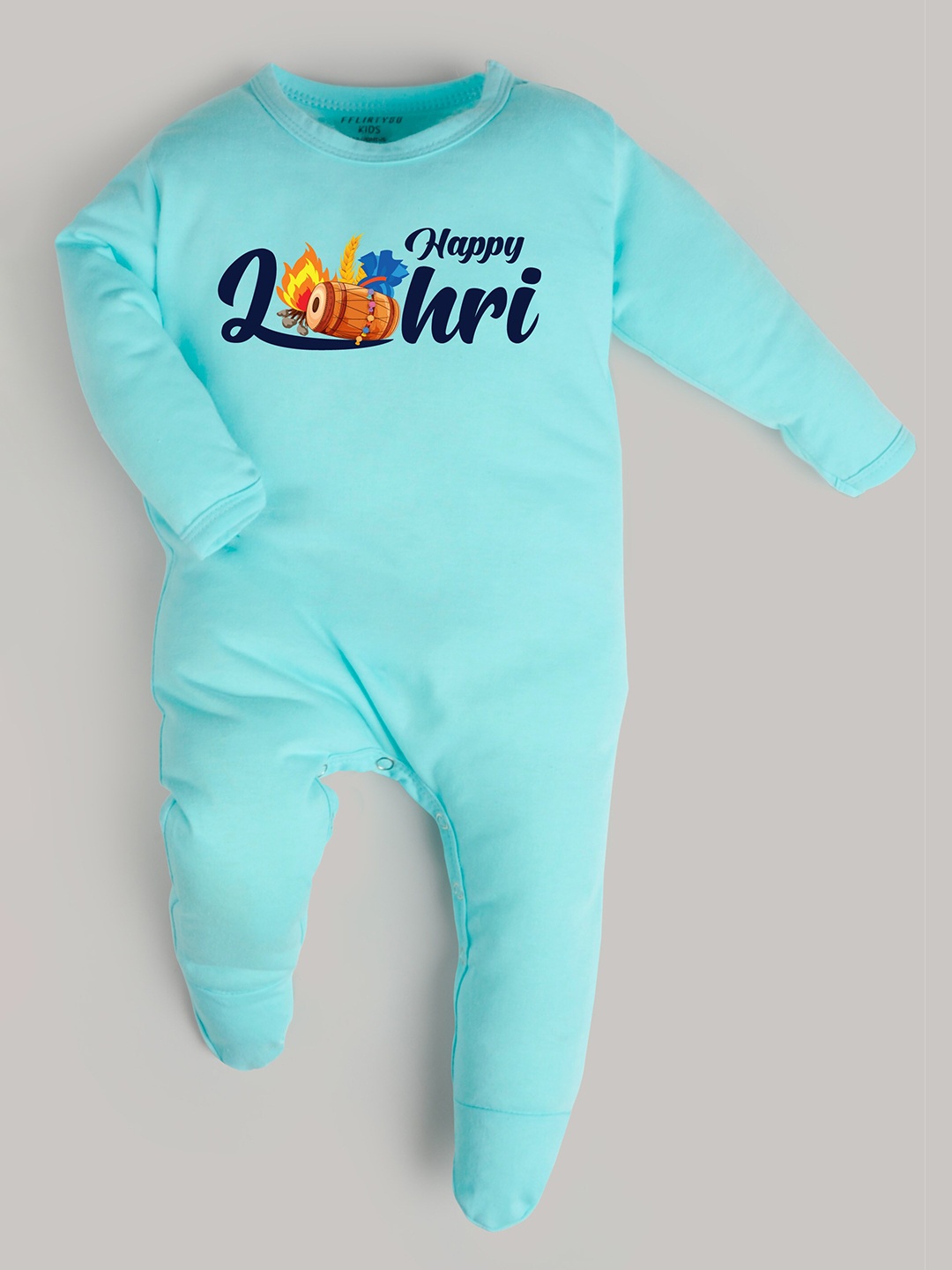 

FFLIRTYGO Infants Printed Pure Cotton Sleepsuit, Turquoise blue