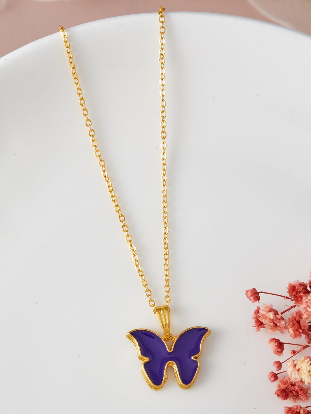 

DressBerry Butterfly Shaped Gold-Plated Pendant with Chain, Purple