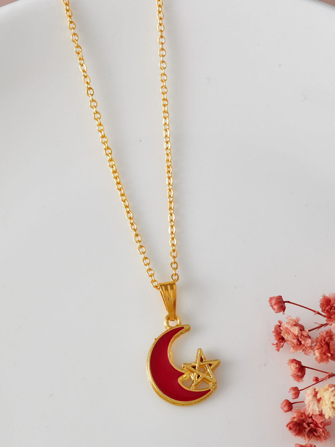 

DressBerry Gold-Plated Pendant With Chain, Red