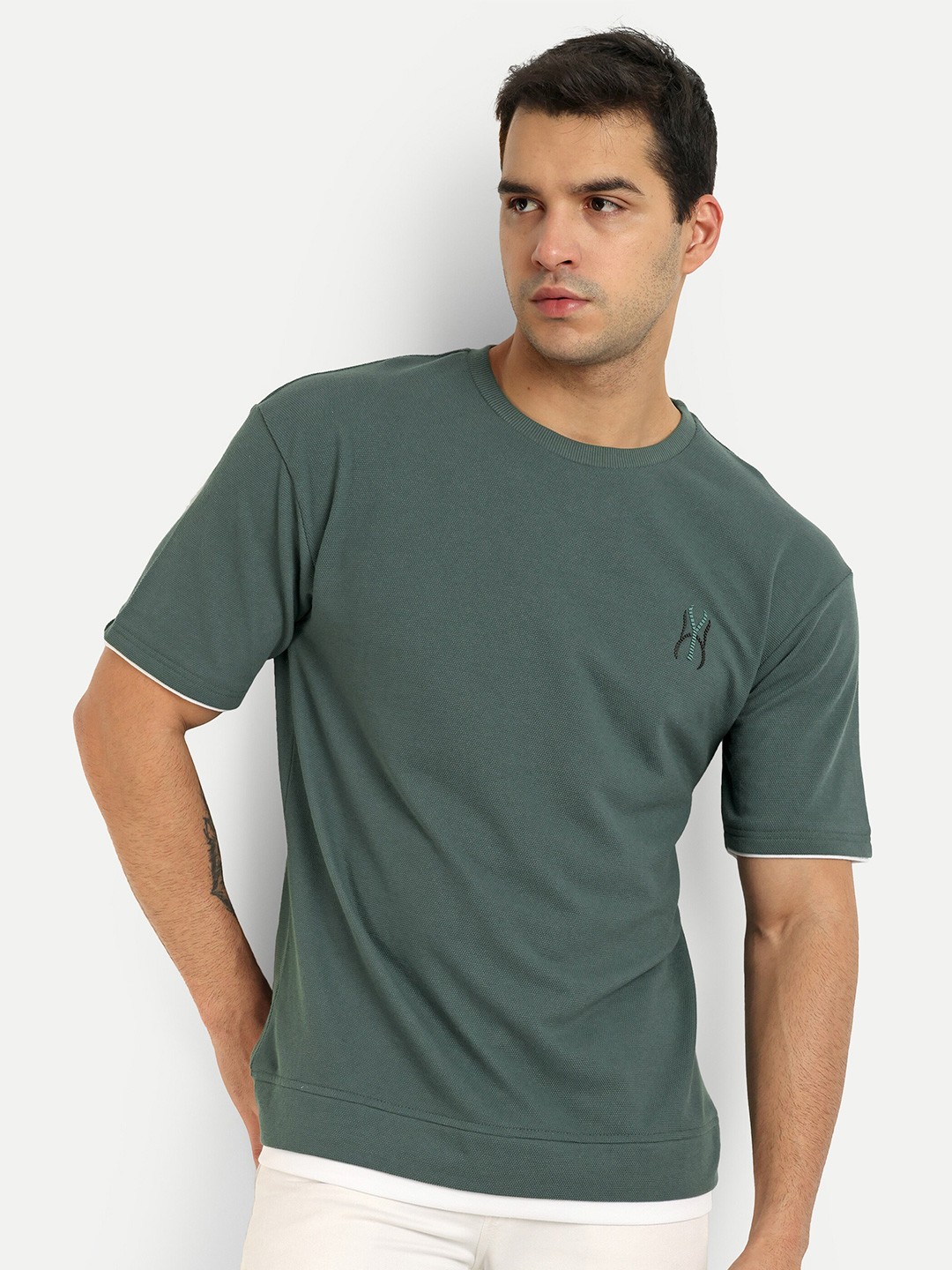 

REPRISE Drop Shoulder Sleeves Oversized T-shirt, Olive