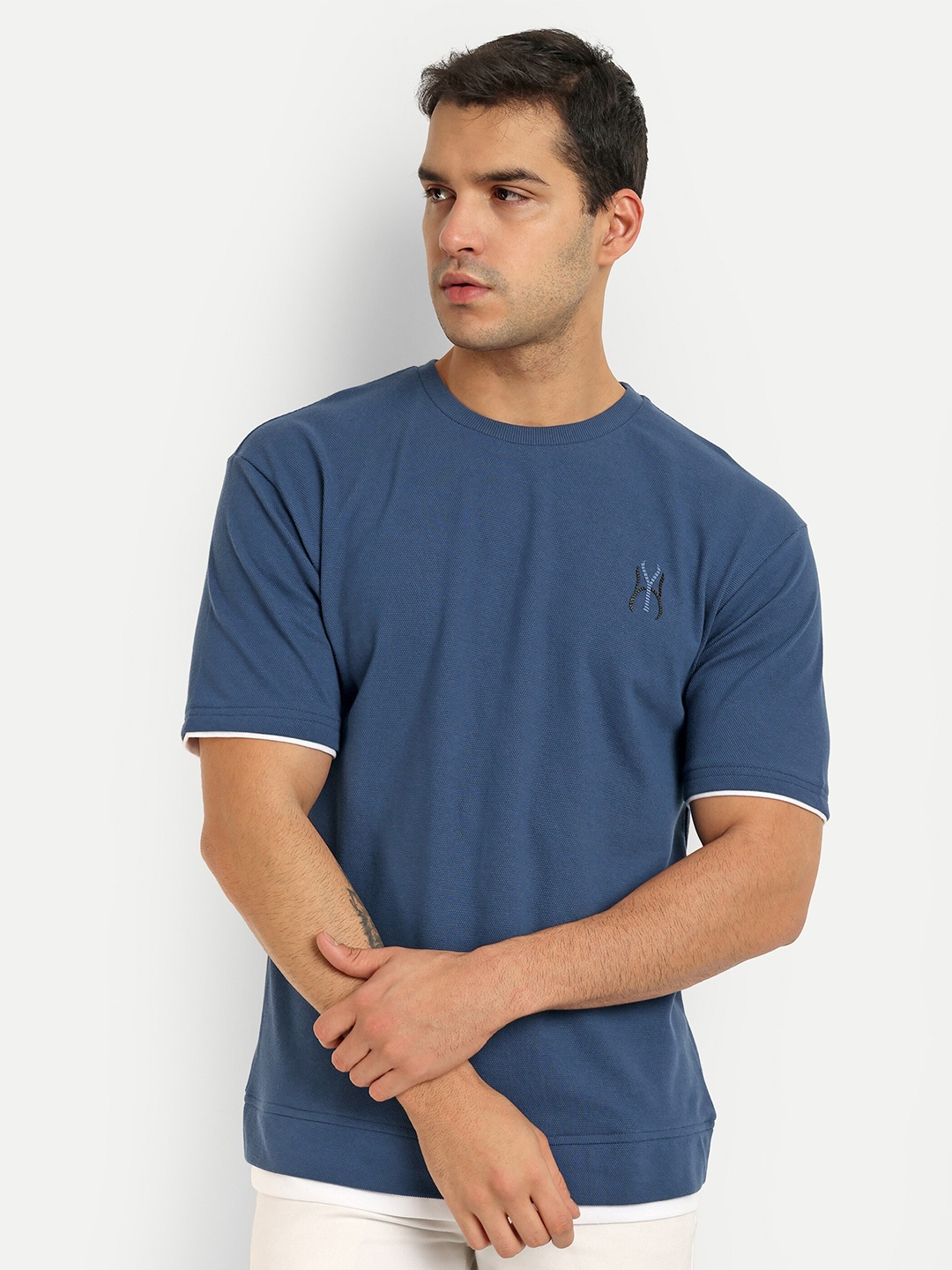 

REPRISE Drop Shoulder Sleeves Oversized T-shirt, Blue