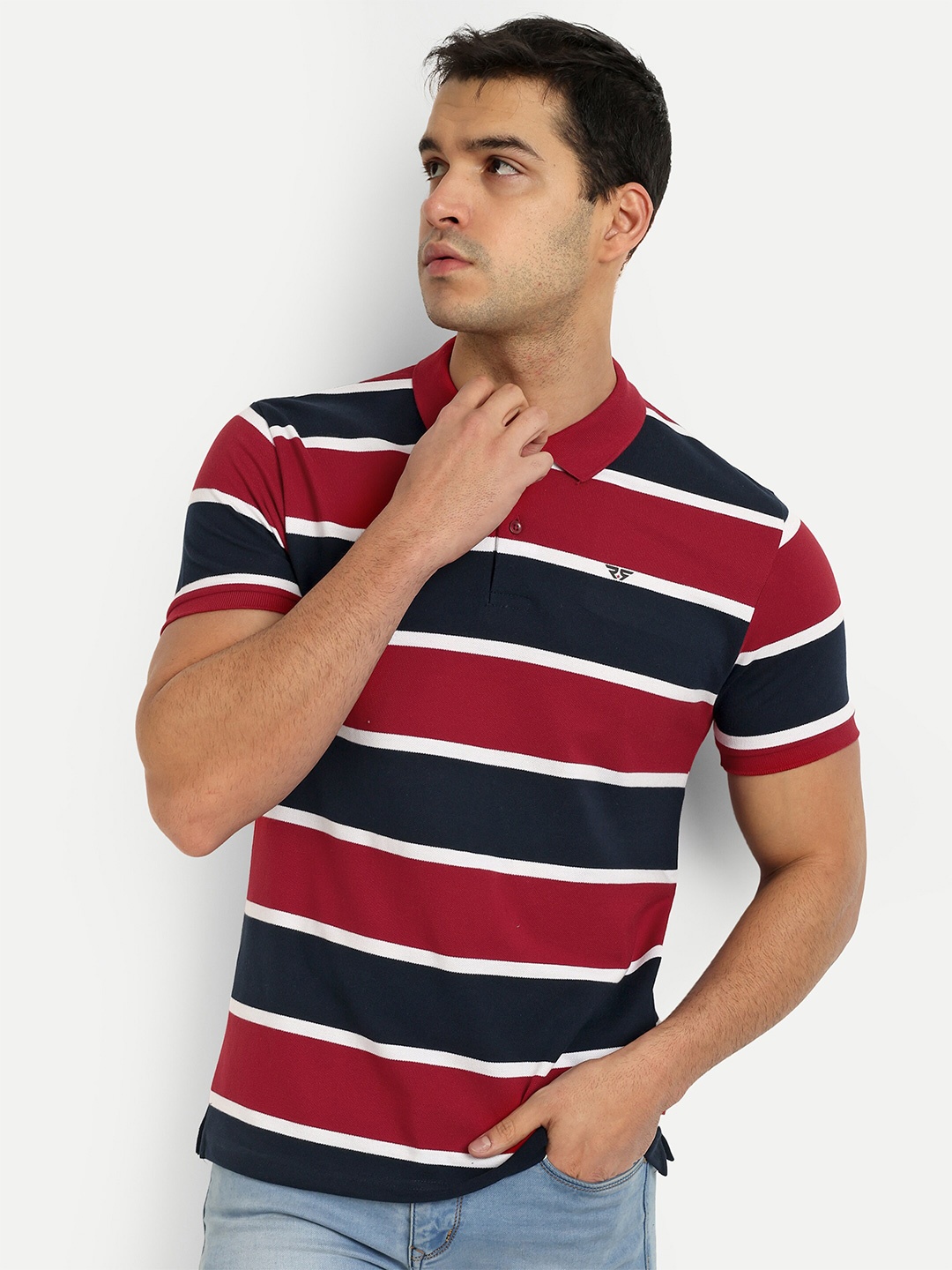 

REPRISE Horizontal Striped Polo Collar Slim Fit T-shirt, Maroon