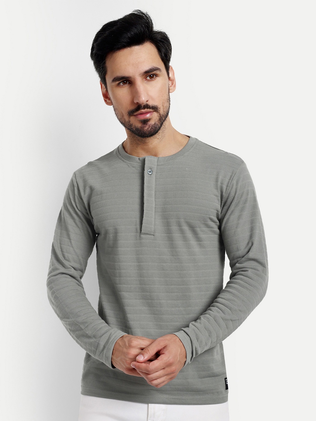 

REPRISE Self Design Henley Neck Slim Fit T-shirt, Grey
