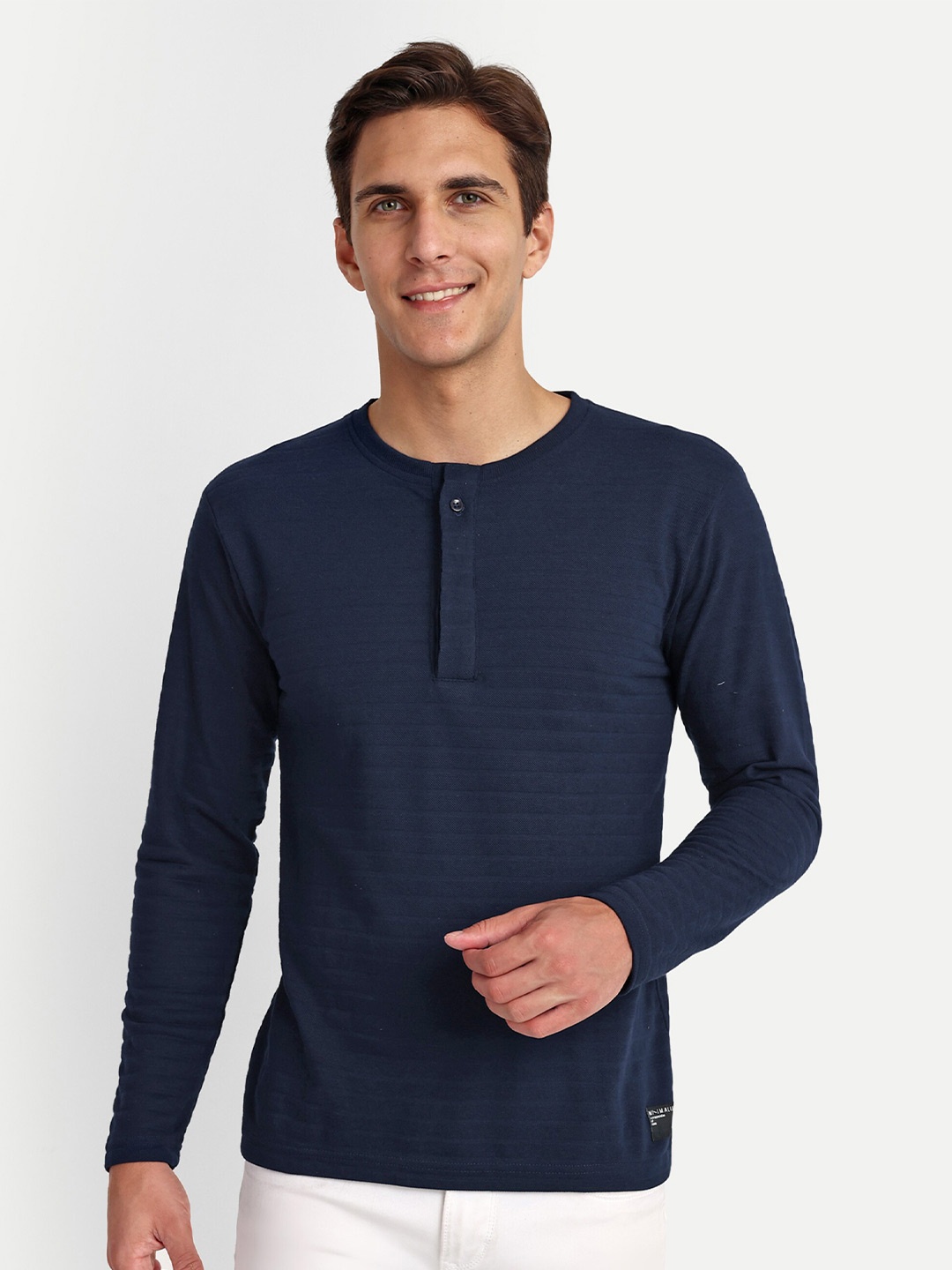 

REPRISE Self Design Henley Neck Slim Fit T-shirt, Navy blue