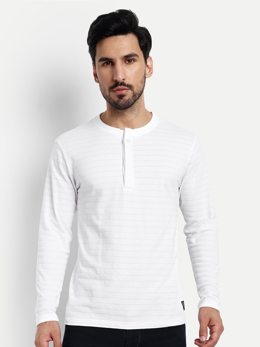 

REPRISE Self Design Henley Neck Slim Fit T-shirt, White