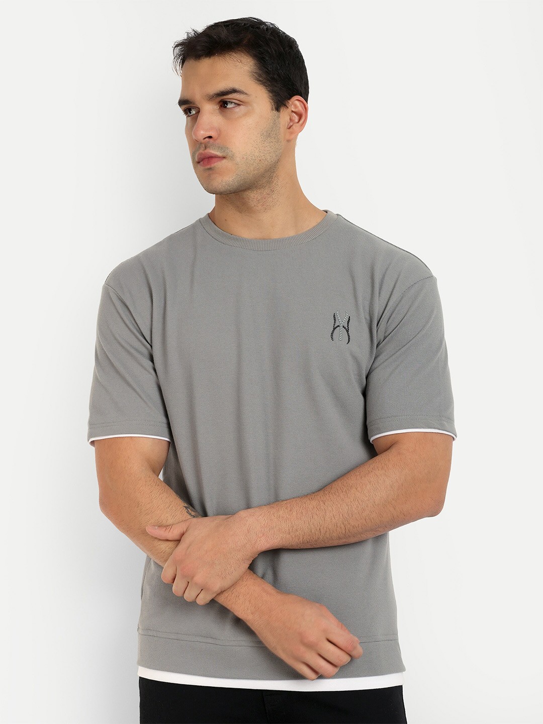 

REPRISE Drop Shoulder Sleeves Oversized T-shirt, Grey
