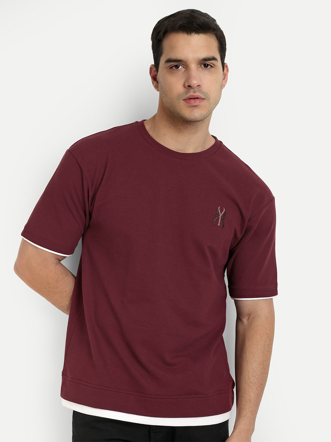 

REPRISE Drop Shoulder Sleeves Oversized T-shirt, Maroon