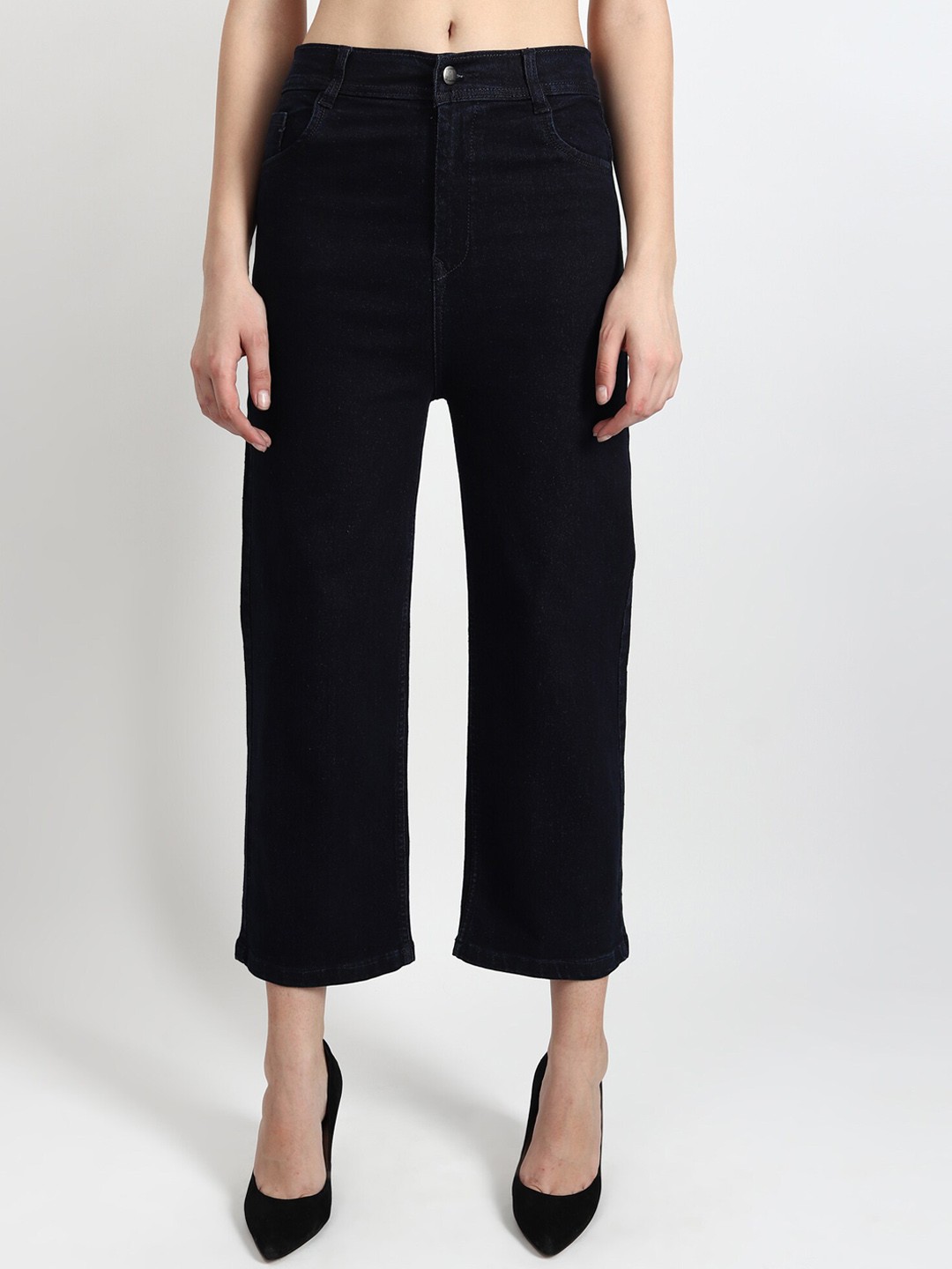 

TYFFYN Women Jean Slim Fit High-Rise Cropped Stretchable Jeans, Navy blue