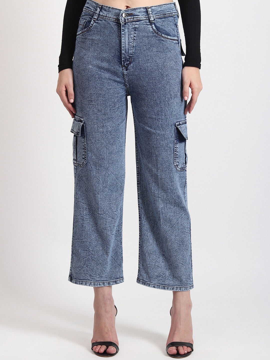 

TYFFYN Women Jean Wide Leg High-Rise Clean Look Heavy Fade Stretchable Jeans, Blue