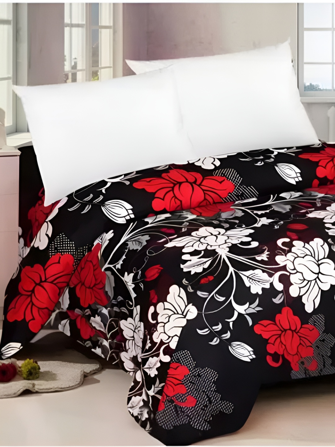

Supreme Home Collective Black & Red Floral 144 TC Queen Bedsheet