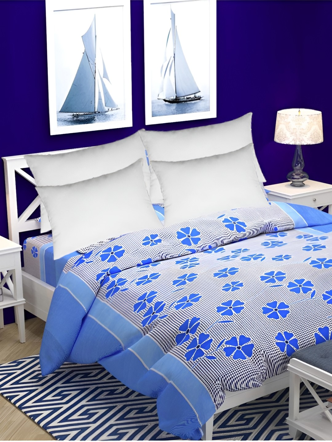 

Supreme Home Collective Blue & White Floral 144 TC Queen Bedsheet