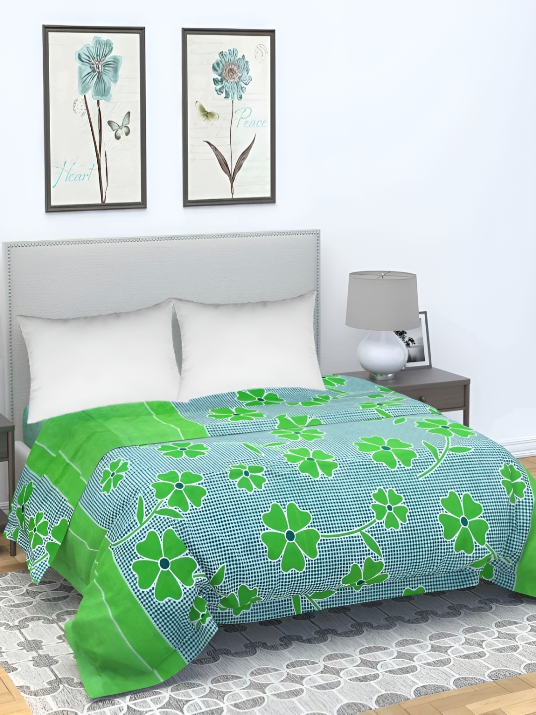 

Supreme Home Collective Green Floral 144 TC Queen Bedsheet with Pillow Covers