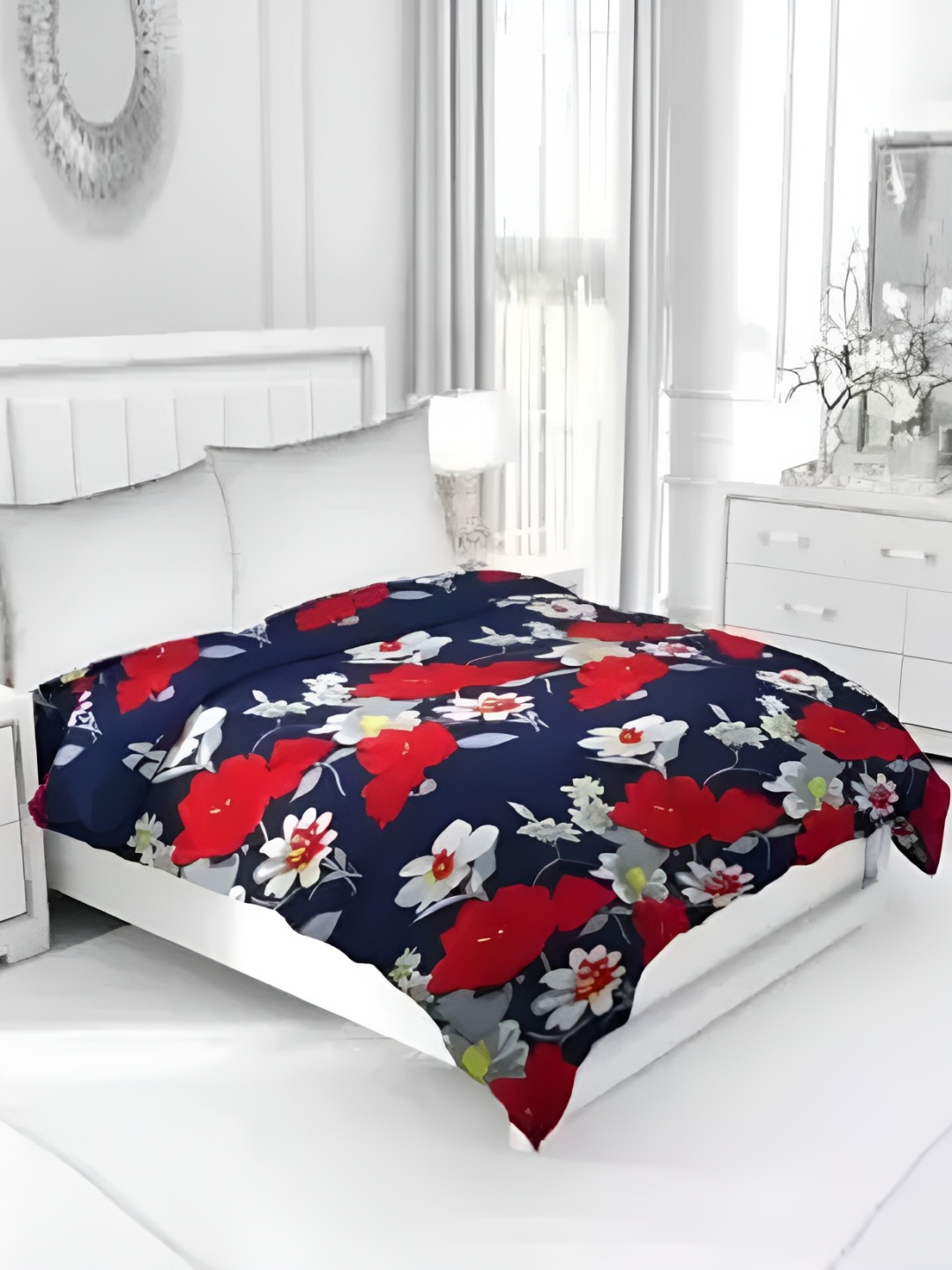 

Supreme Home Collective Blue & Red Floral 144 TC Queen Bedsheet