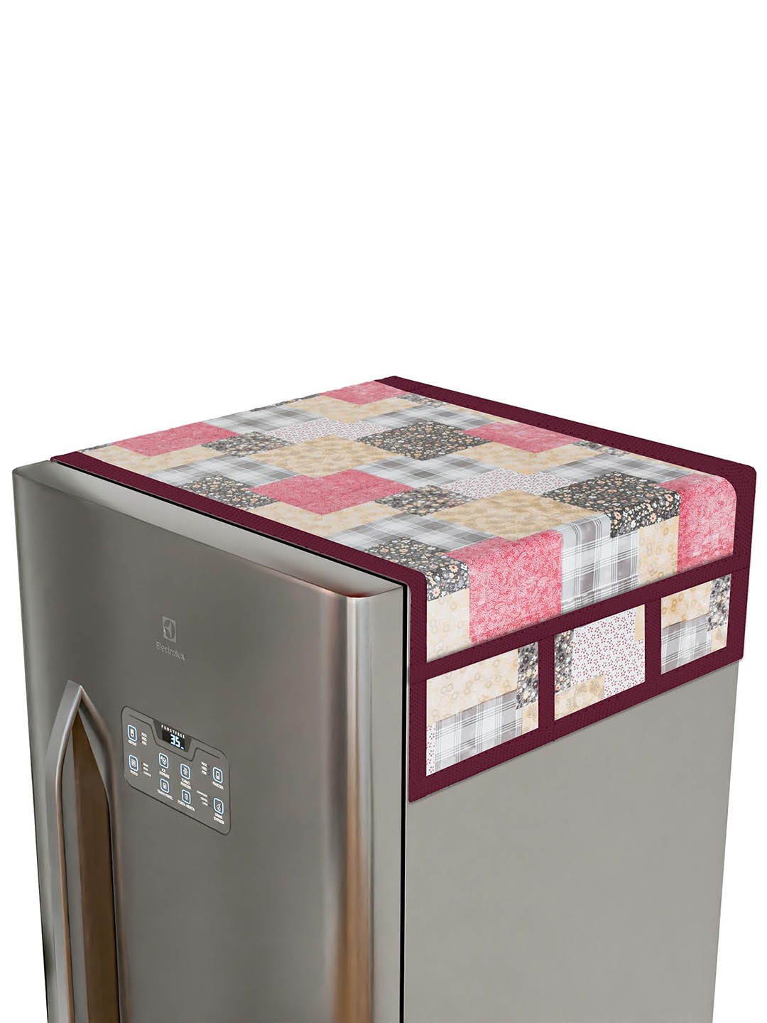 

Dakshya Industries Beige & Maroon Printed Refrigerator Top Cover