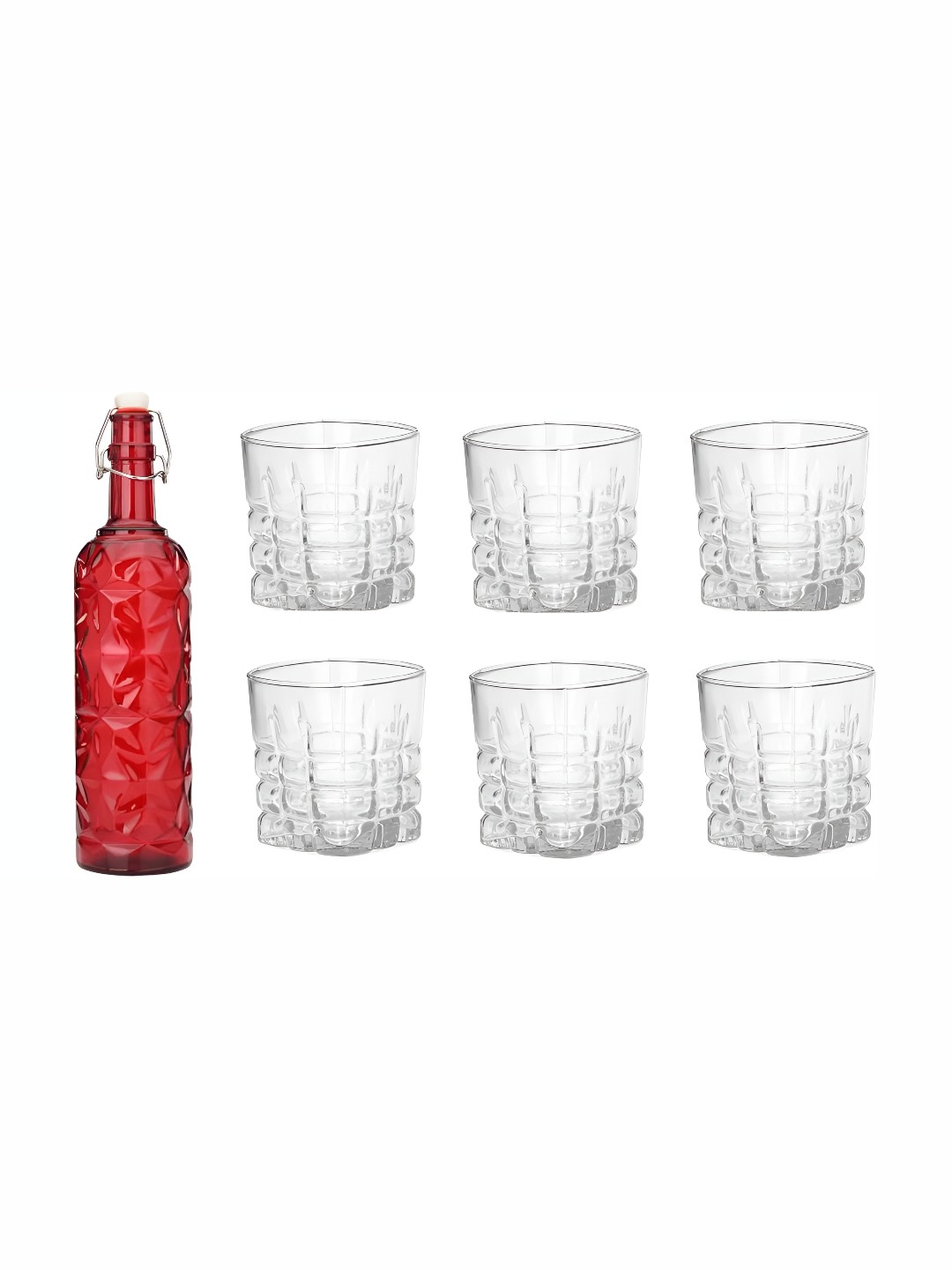 

Afast Red & Transparent 7 Pieces Glasses With Water Bottle Set