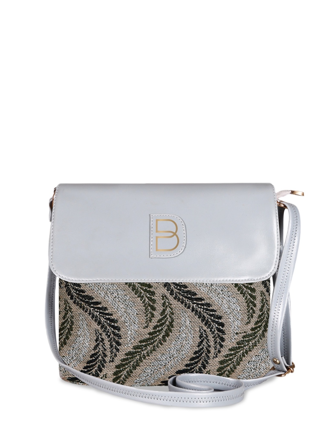 

BAGGATE Floral Self Design Structured Sling Bag, Grey