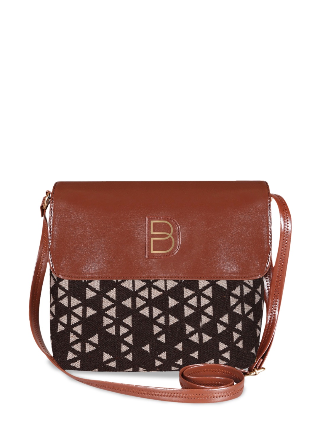 

BAGGATE Geometric Self Design Structured Sling Bag, Brown