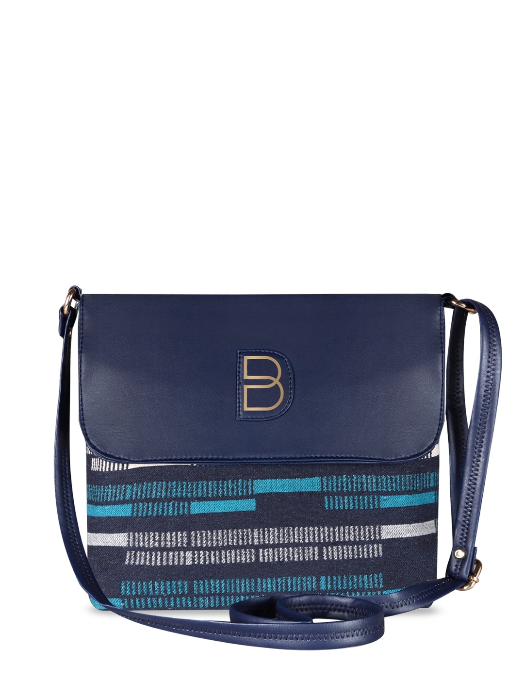 

BAGGATE Geometric Self Design Structured Sling Bag, Blue